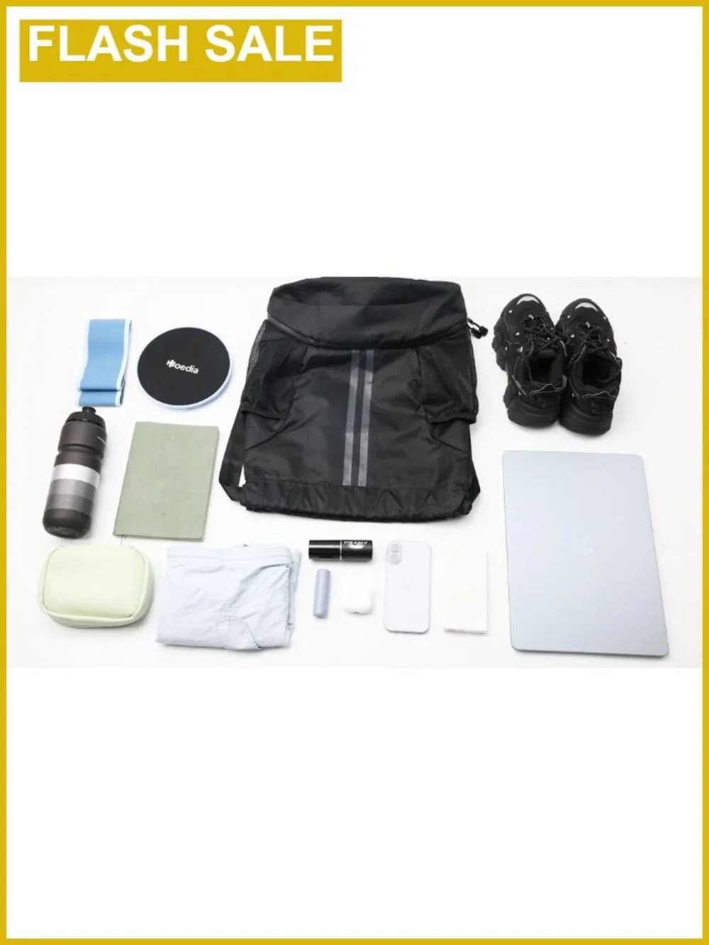 Water Resistant Drawstring Backpack Gym Swim Bag Separate Shoe Compartment
